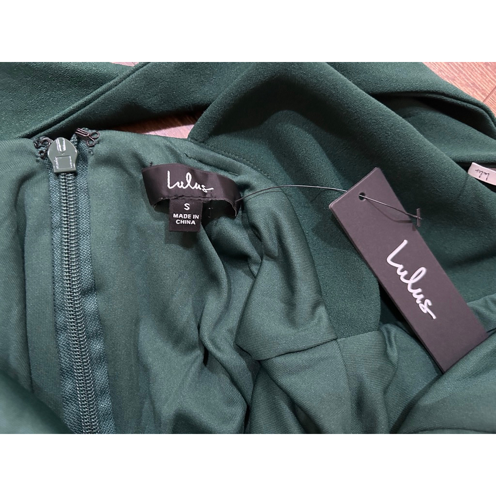 Lulus Green Wonder Whirl Dark Green Twist Back Skater Dress S - Picture 3 of 7